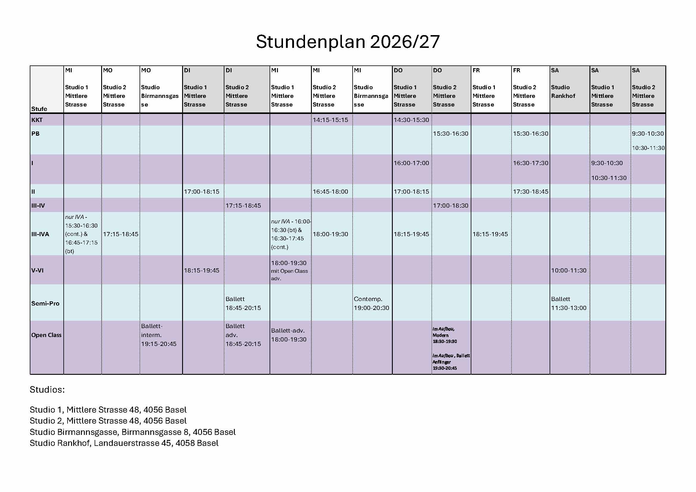 Stundenplan 2026-27